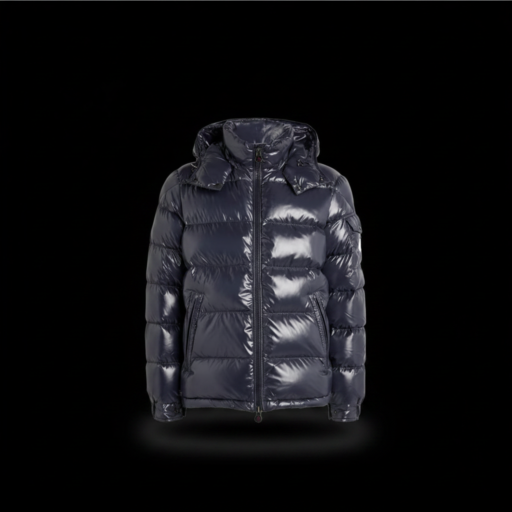 Glossy Puffer Jacket Black Background