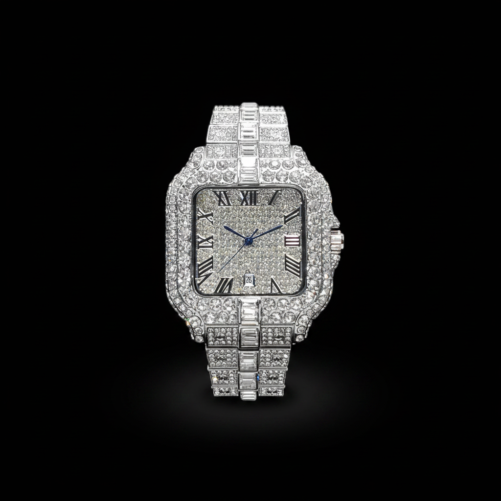 Iced Out Watch - Clean Black Background